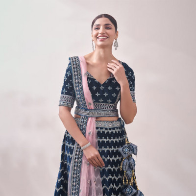 Teal Blue Embroidered Bridal Lehenga